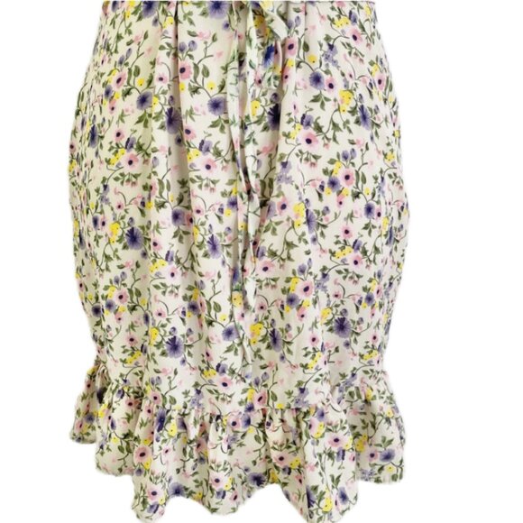 Pretty Little Thing Floral Print Corset Waist Ruffle Hem Mini Dress Stone Size 2 - Picture 8 of 10